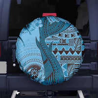 Bula Fiji Spare Tire Cover Shark Tail Turquoise Masi Tapa LT7 - Polynesian Pride