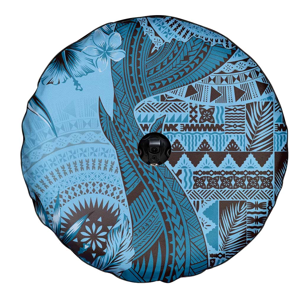 Bula Fiji Spare Tire Cover Shark Tail Turquoise Masi Tapa LT7 - Polynesian Pride