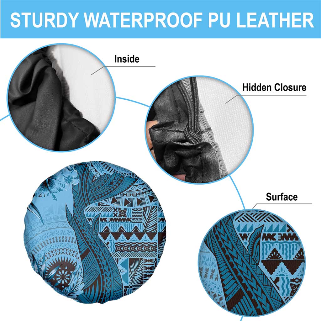 Bula Fiji Spare Tire Cover Shark Tail Turquoise Masi Tapa LT7 - Polynesian Pride