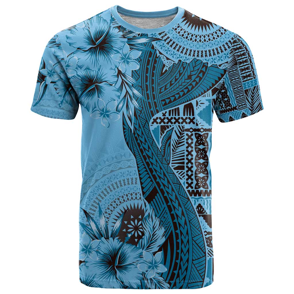 Bula Fiji T Shirt Shark Tail Turquoise Masi Tapa LT7 Turquoise - Polynesian Pride