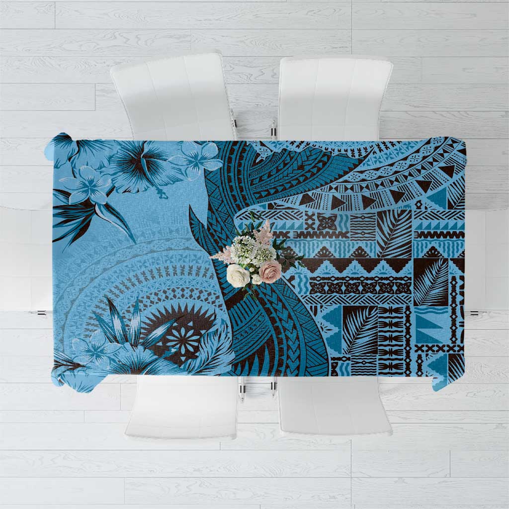 Bula Fiji Tablecloth Shark Tail Turquoise Masi Tapa LT7 Turquoise - Polynesian Pride
