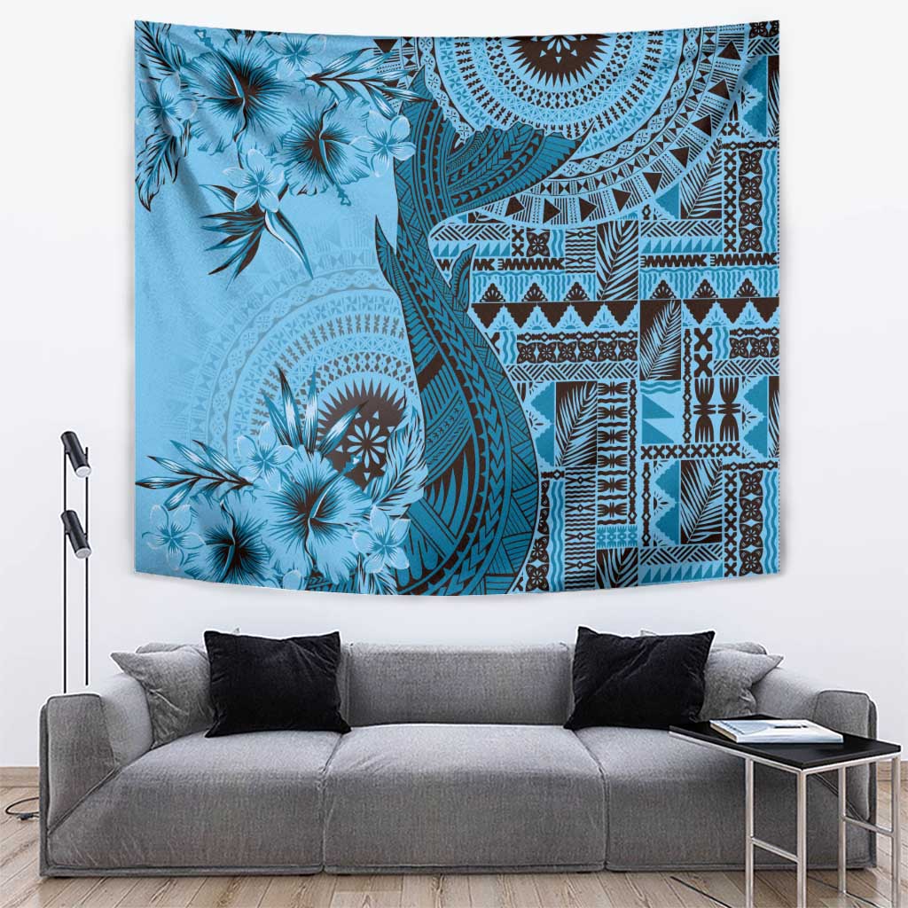 Bula Fiji Tapestry Shark Tail Turquoise Masi Tapa LT7 Turquoise - Polynesian Pride