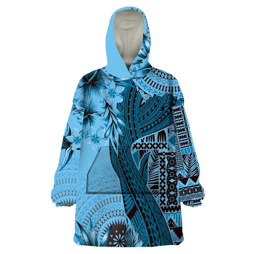 Bula Fiji Wearable Blanket Hoodie Shark Tail Turquoise Masi Tapa LT7 One Size Turquoise - Polynesian Pride