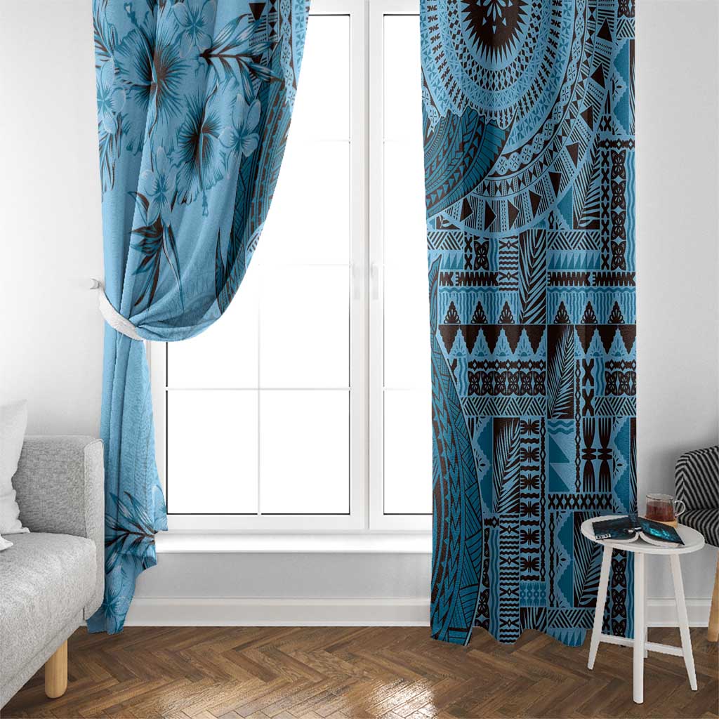 Bula Fiji Window Curtain Shark Tail Turquoise Masi Tapa LT7 - Polynesian Pride
