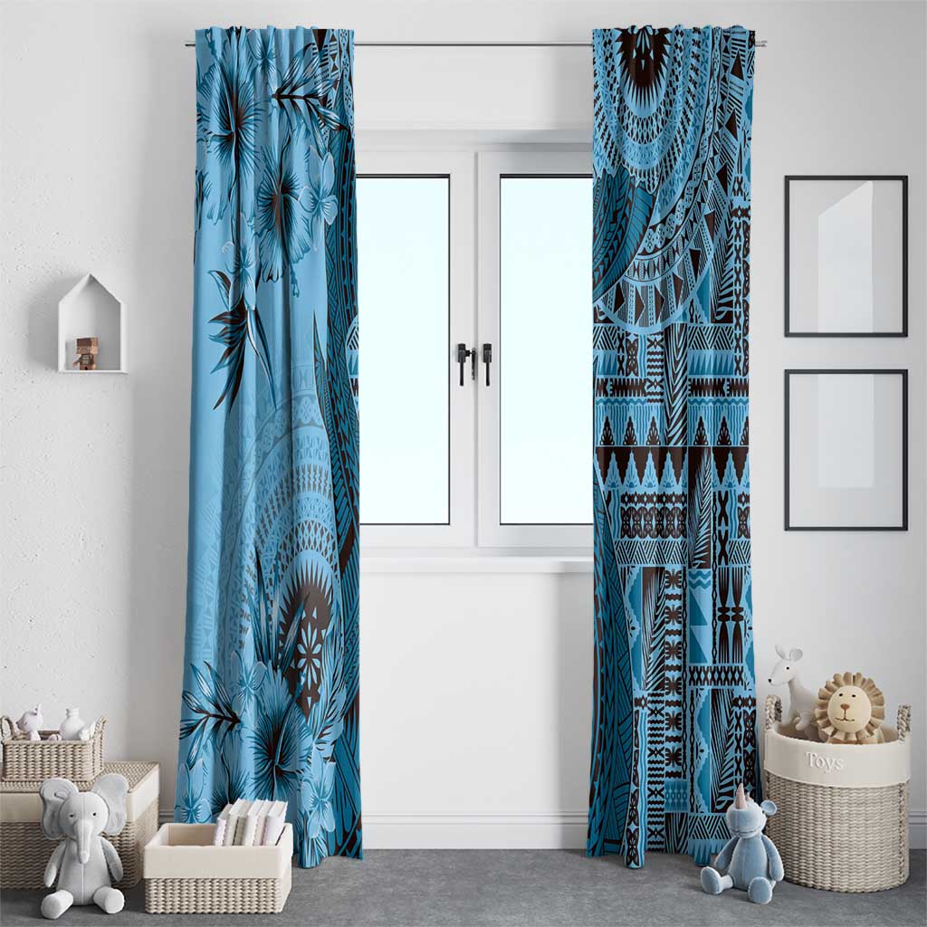 Bula Fiji Window Curtain Shark Tail Turquoise Masi Tapa LT7 - Polynesian Pride