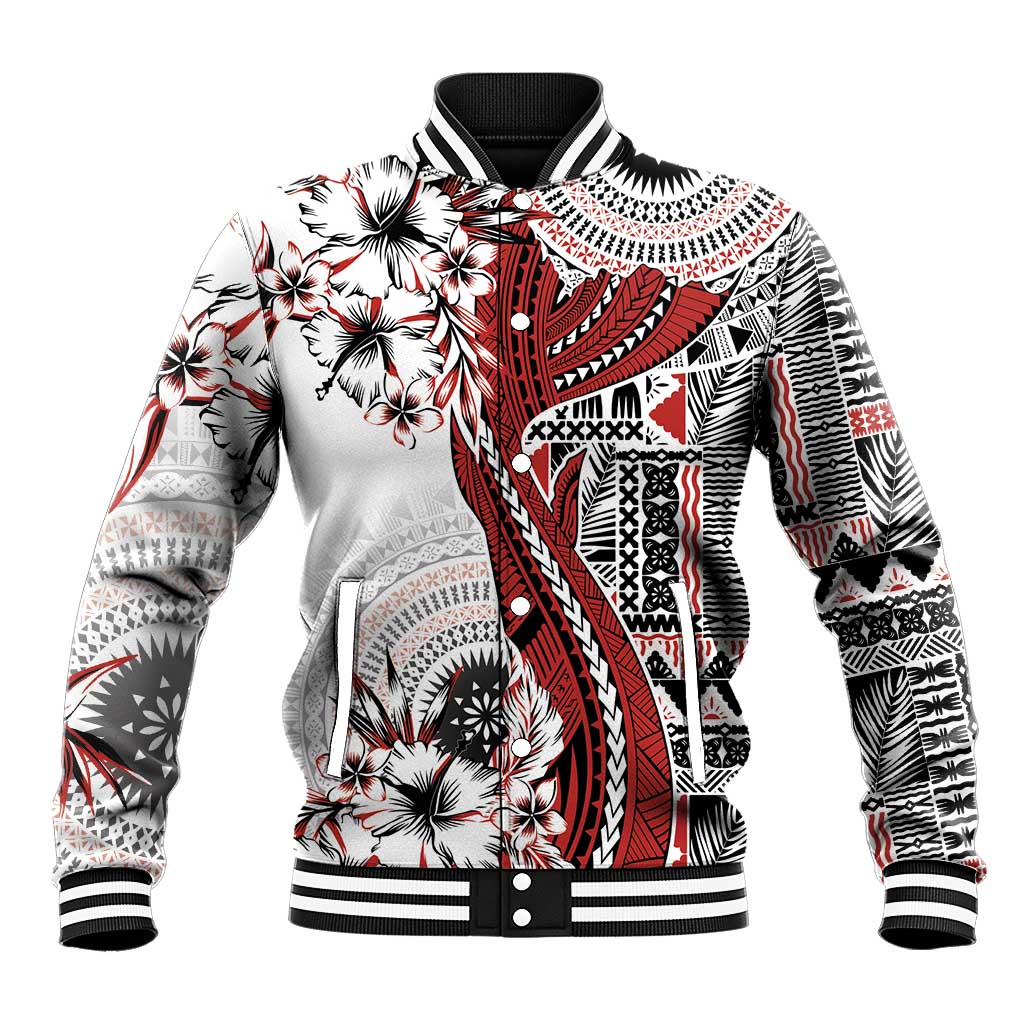 Bula Fiji Baseball Jacket Shark Tail White Masi Tapa LT7 Unisex White - Polynesian Pride