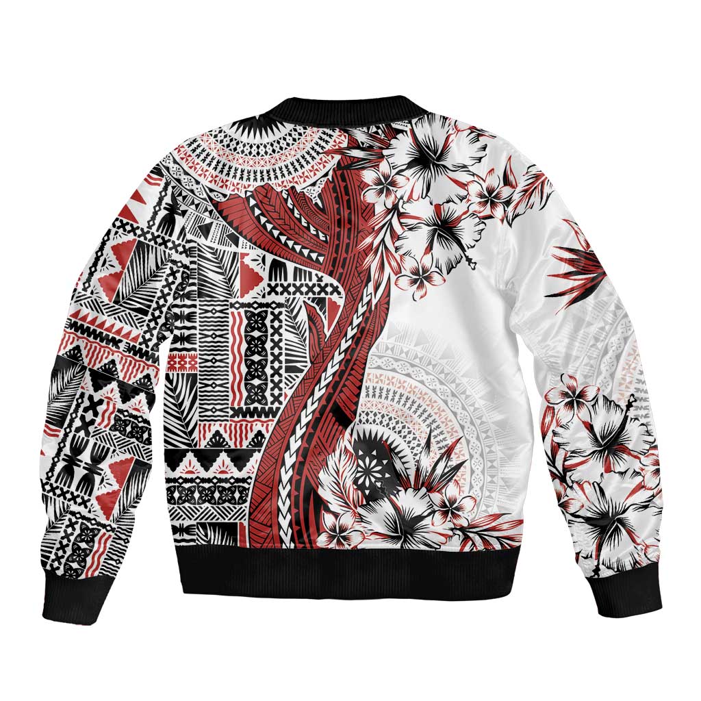 Bula Fiji Bomber Jacket Shark Tail White Masi Tapa LT7 - Polynesian Pride