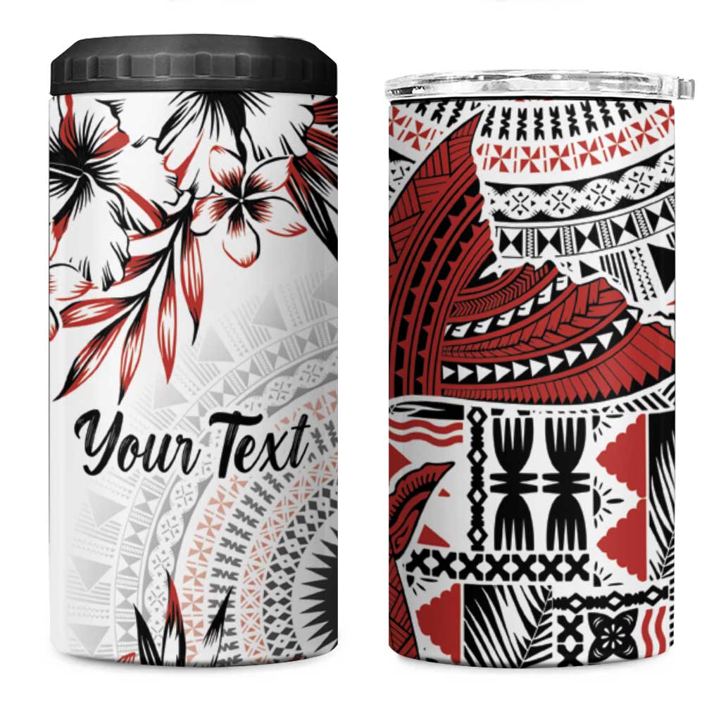 Bula Fiji Personalised 4 in 1 Can Cooler Tumbler Shark Tail White Masi Tapa