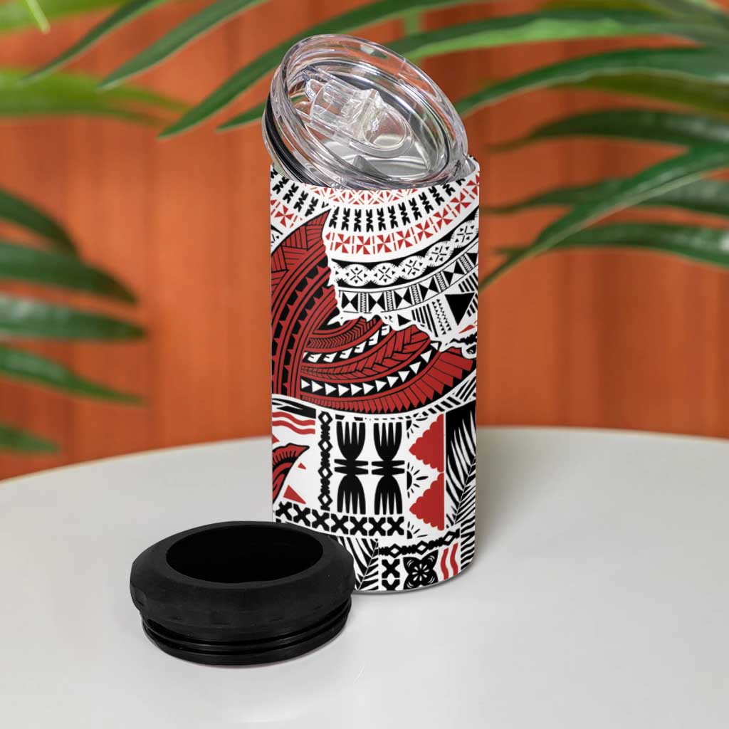 Bula Fiji Personalised 4 in 1 Can Cooler Tumbler Shark Tail White Masi Tapa LT7 - Polynesian Pride