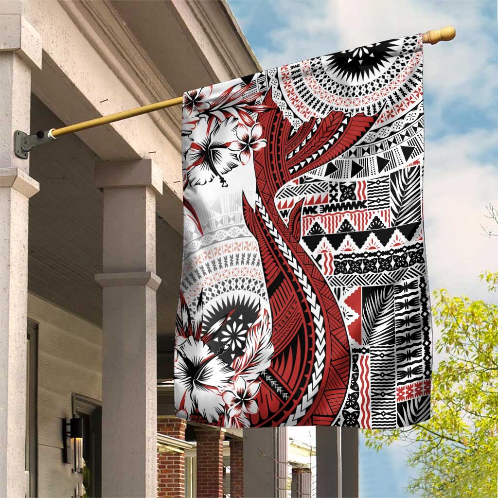 Bula Fiji Garden Flag Shark Tail White Masi Tapa LT7 House Flag White - Polynesian Pride