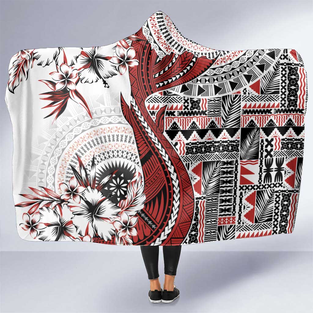 Bula Fiji Hooded Blanket Shark Tail White Masi Tapa LT7 One Size White - Polynesian Pride