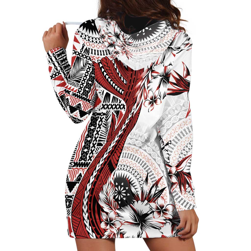 Bula Fiji Hoodie Dress Shark Tail White Masi Tapa LT7 - Polynesian Pride