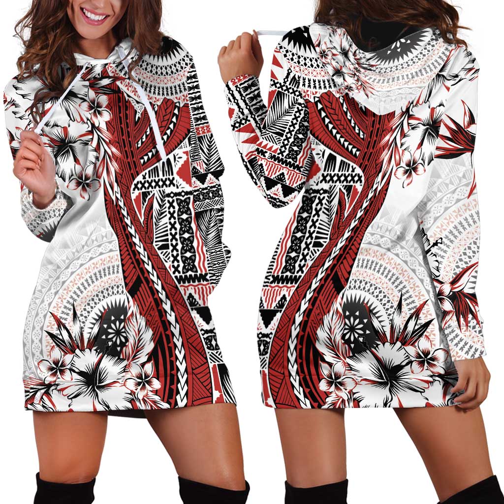 Bula Fiji Hoodie Dress Shark Tail White Masi Tapa LT7 - Polynesian Pride