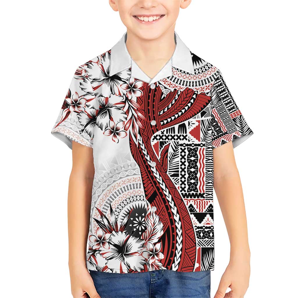 Bula Fiji Kid Hawaiian Shirt Shark Tail White Masi Tapa LT7 Kid White - Polynesian Pride