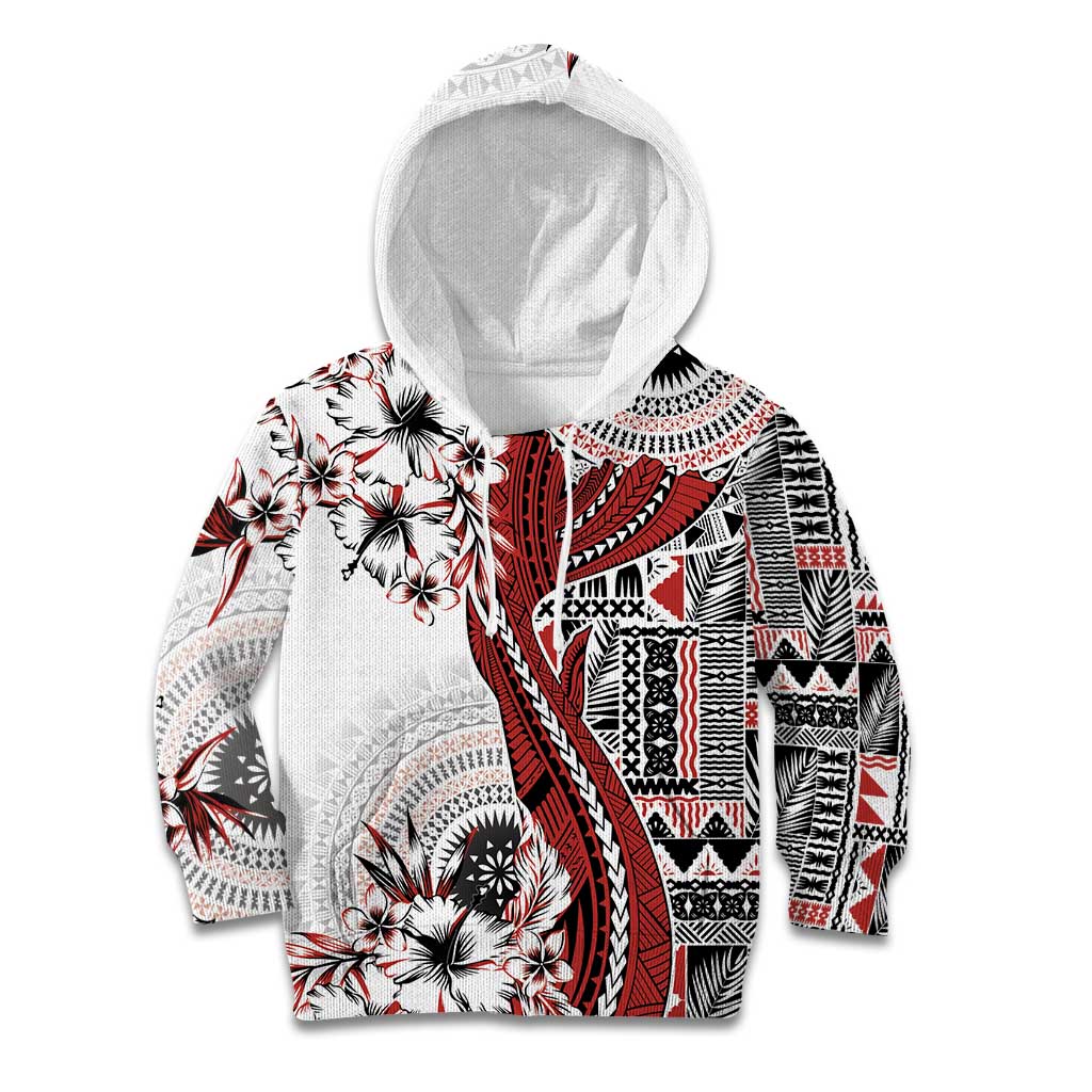Bula Fiji Kid Hoodie Shark Tail White Masi Tapa LT7 Hoodie White - Polynesian Pride