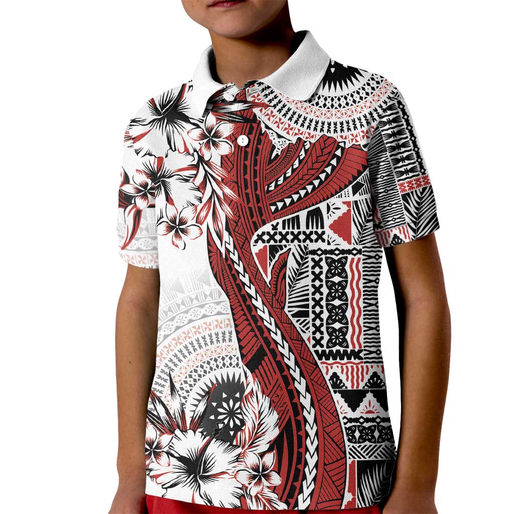 Bula Fiji Kid Polo Shirt Shark Tail White Masi Tapa LT7 Kid White - Polynesian Pride