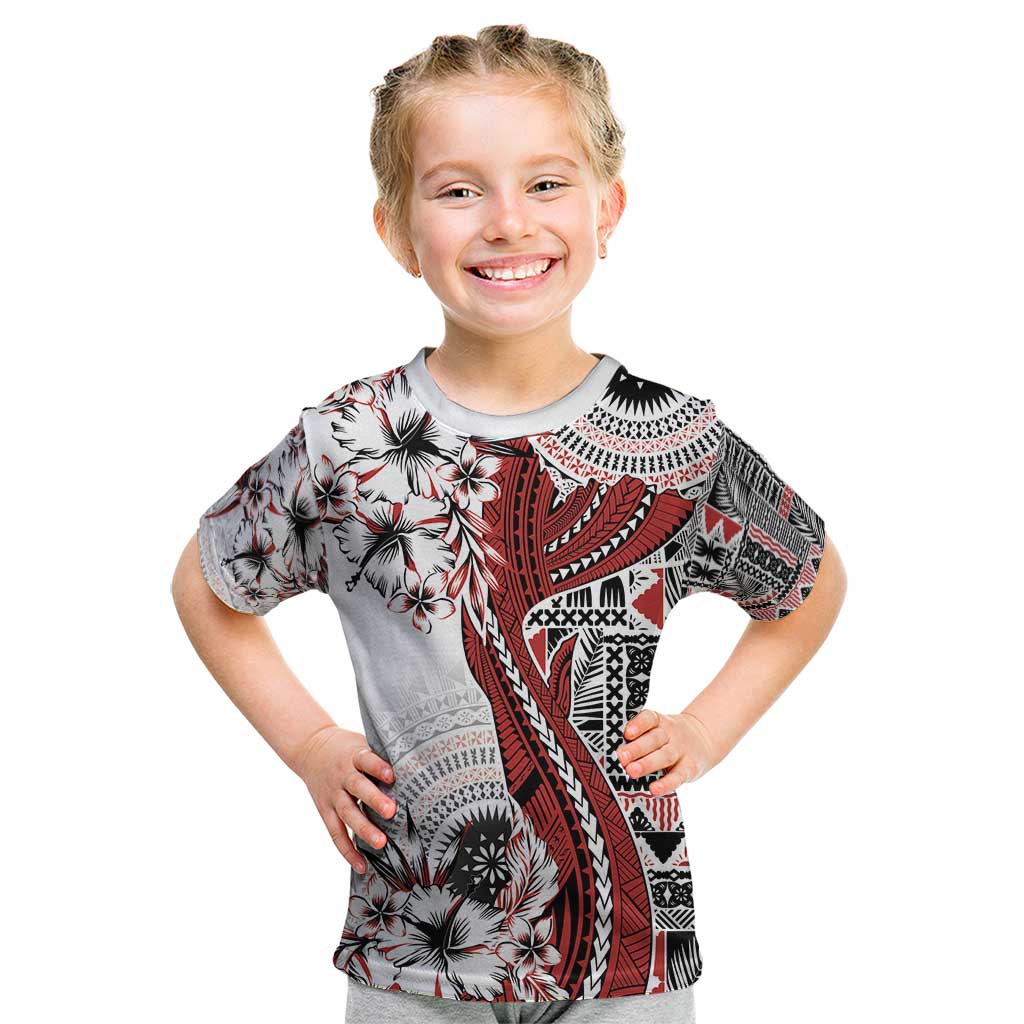 Bula Fiji Kid T Shirt Shark Tail White Masi Tapa LT7 White - Polynesian Pride