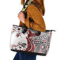 Bula Fiji Leather Tote Bag Shark Tail White Masi Tapa LT7 White - Polynesian Pride