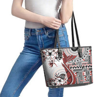 Bula Fiji Leather Tote Bag Shark Tail White Masi Tapa LT7 - Polynesian Pride