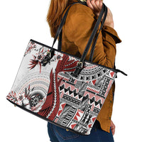 Bula Fiji Leather Tote Bag Shark Tail White Masi Tapa LT7 - Polynesian Pride