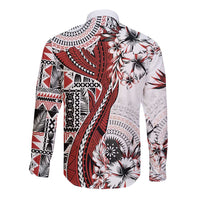 Bula Fiji Long Sleeve Button Shirt Shark Tail White Masi Tapa LT7 - Polynesian Pride