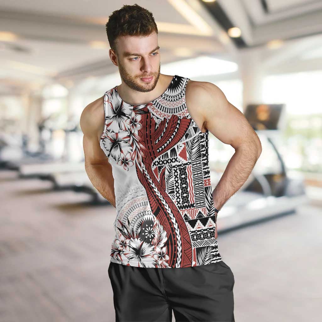 Bula Fiji Men Tank Top Shark Tail White Masi Tapa LT7 White - Polynesian Pride