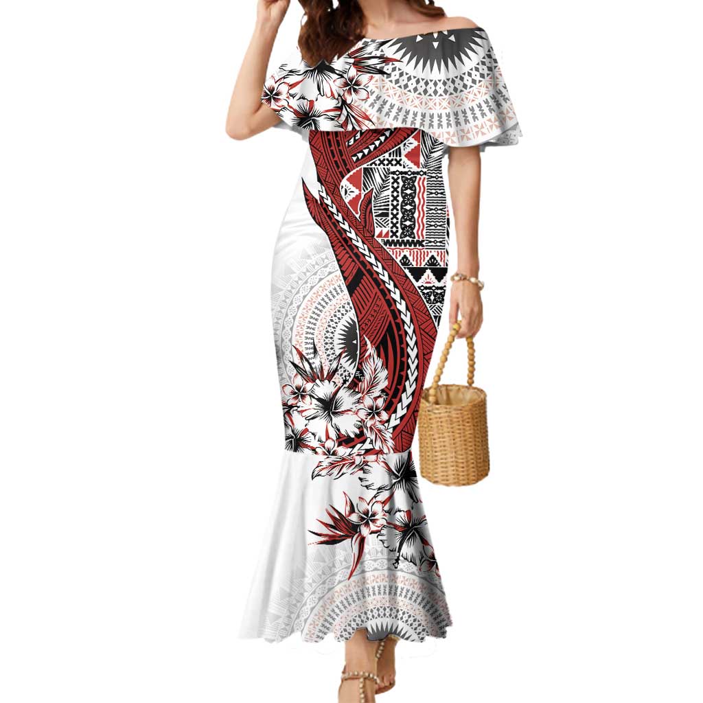 Bula Fiji Mermaid Dress Shark Tail White Masi Tapa LT7 Women White - Polynesian Pride