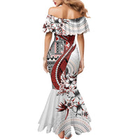 Bula Fiji Mermaid Dress Shark Tail White Masi Tapa LT7 - Polynesian Pride
