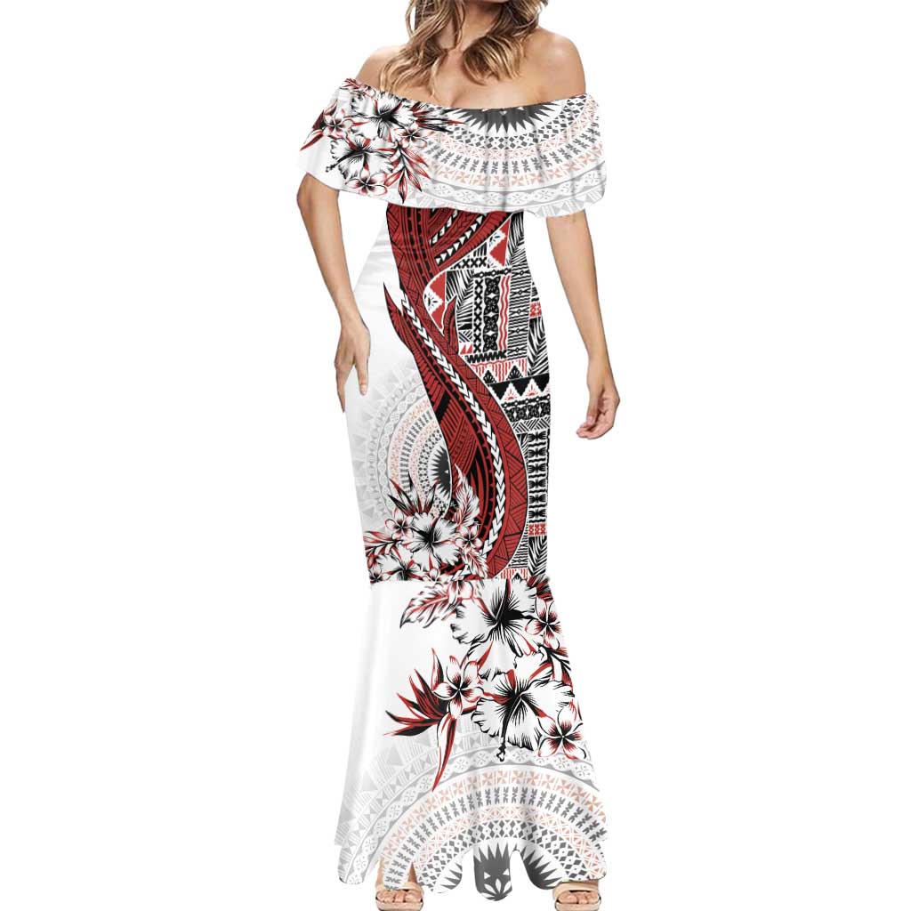 Bula Fiji Mermaid Dress Shark Tail White Masi Tapa LT7 - Polynesian Pride