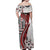 Bula Fiji Off Shoulder Maxi Dress Shark Tail White Masi Tapa