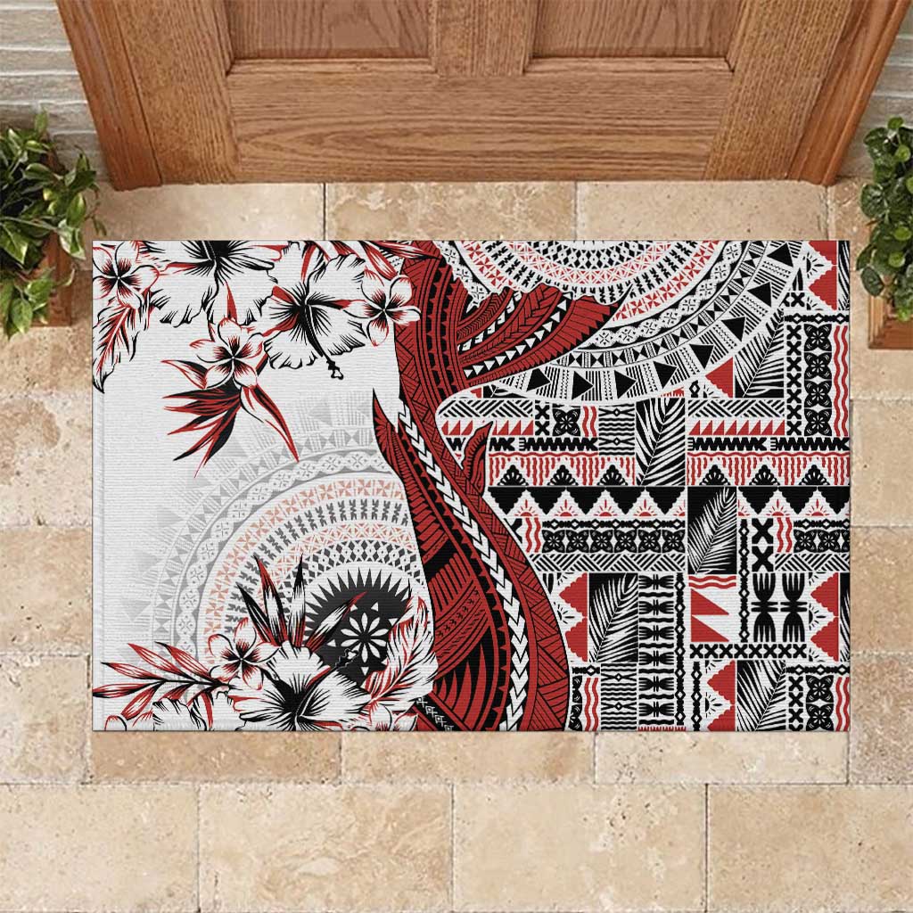 Bula Fiji Rubber Doormat Shark Tail White Masi Tapa LT7 White - Polynesian Pride