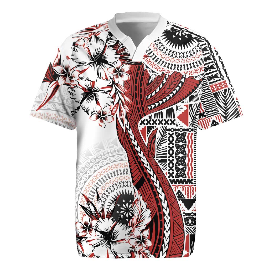 Bula Fiji Rugby Jersey Shark Tail White Masi Tapa LT7 White - Polynesian Pride