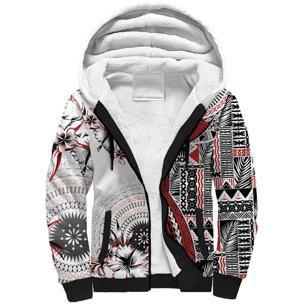 Bula Fiji Sherpa Hoodie Shark Tail White Masi Tapa LT7 Unisex White - Polynesian Pride