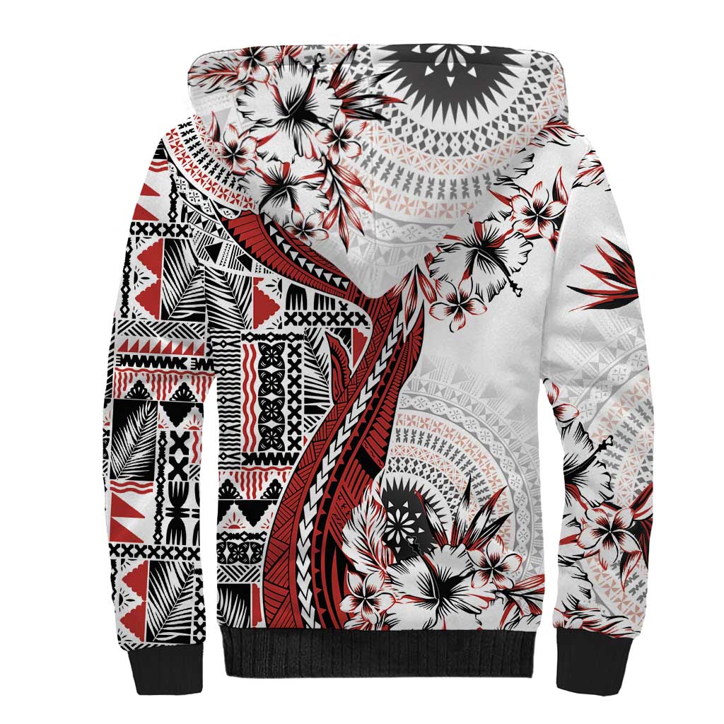Bula Fiji Sherpa Hoodie Shark Tail White Masi Tapa LT7 - Polynesian Pride