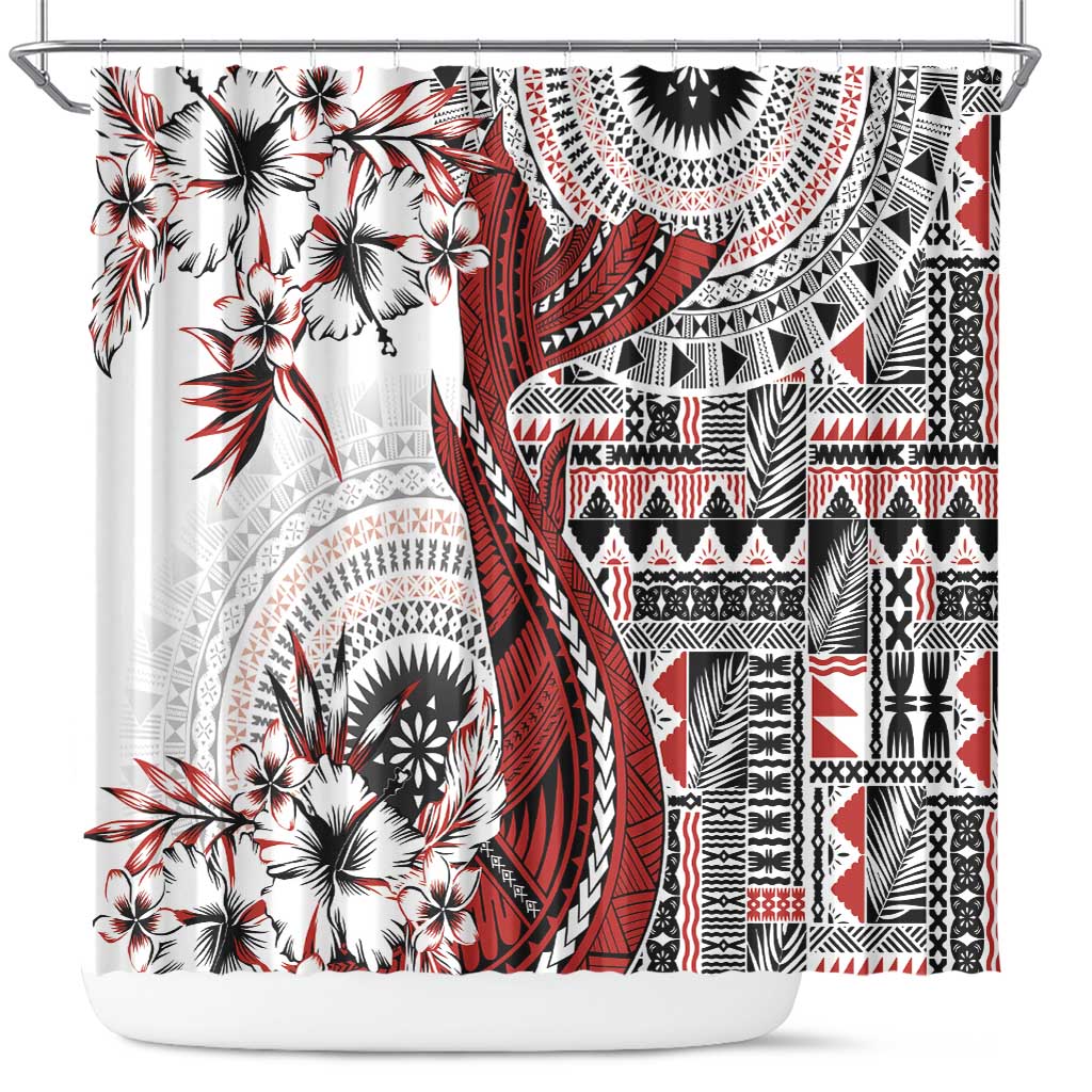 Bula Fiji Shower Curtain Shark Tail White Masi Tapa