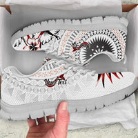 Bula Fiji Personalised Sneakers Shark Tail White Masi Tapa LT7 White - Polynesian Pride