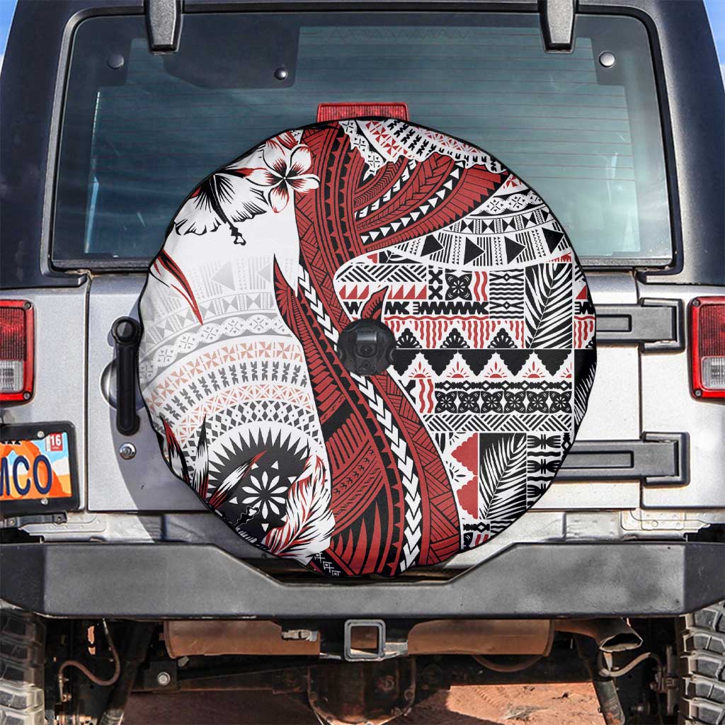 Bula Fiji Spare Tire Cover Shark Tail White Masi Tapa LT7 White - Polynesian Pride