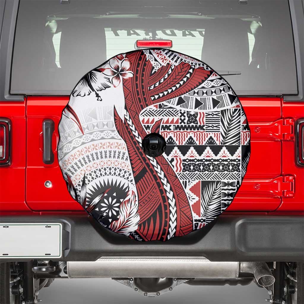 Bula Fiji Spare Tire Cover Shark Tail White Masi Tapa LT7 - Polynesian Pride
