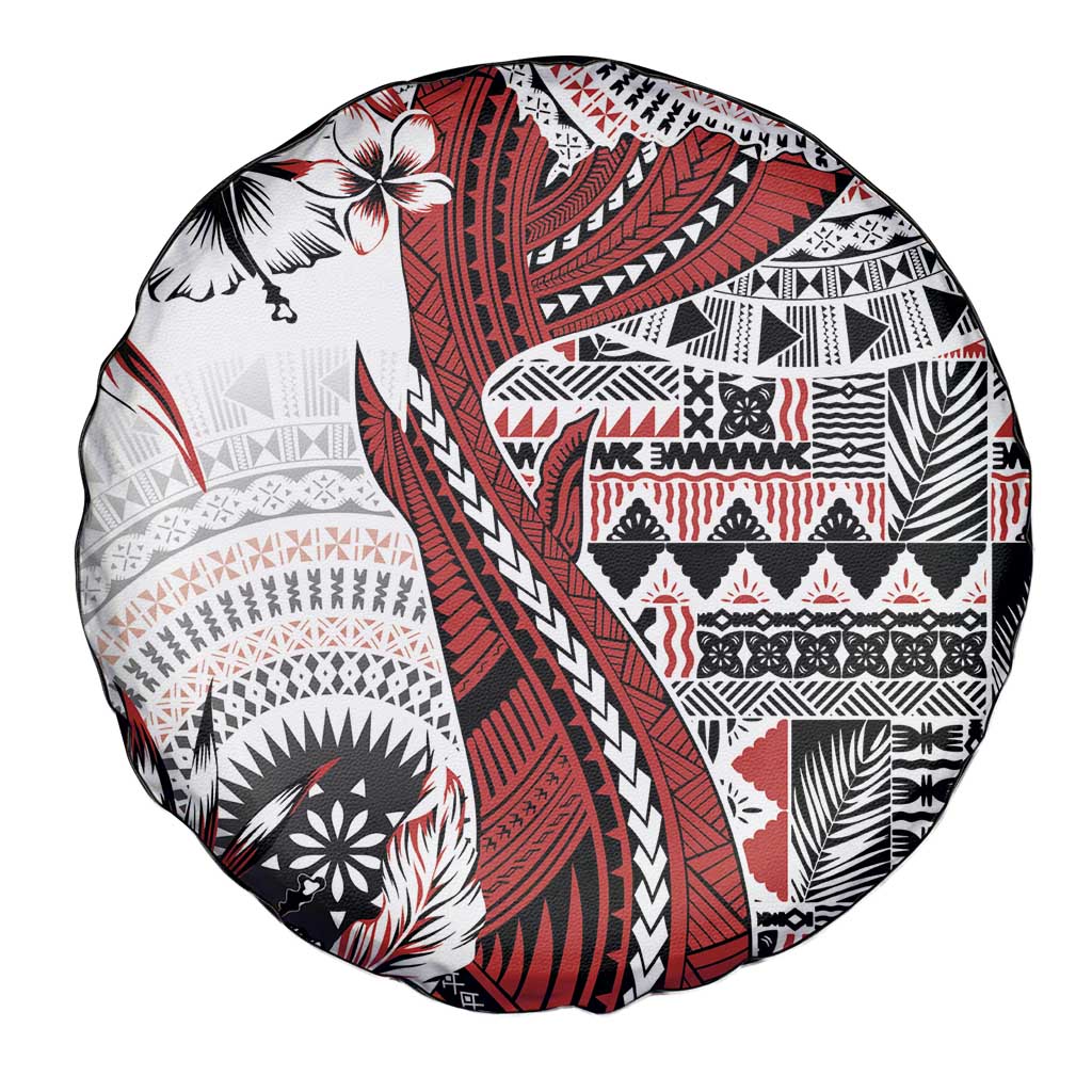 Bula Fiji Spare Tire Cover Shark Tail White Masi Tapa LT7 - Polynesian Pride