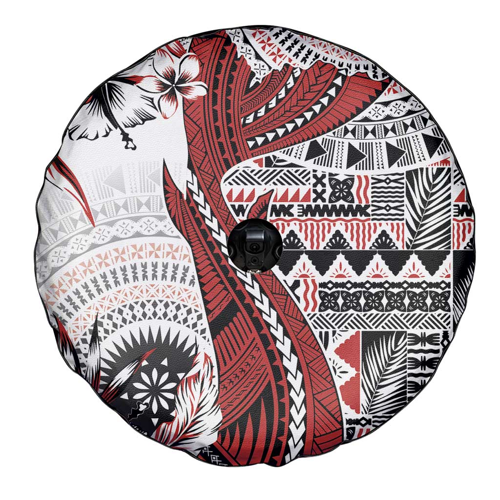 Bula Fiji Spare Tire Cover Shark Tail White Masi Tapa LT7 - Polynesian Pride