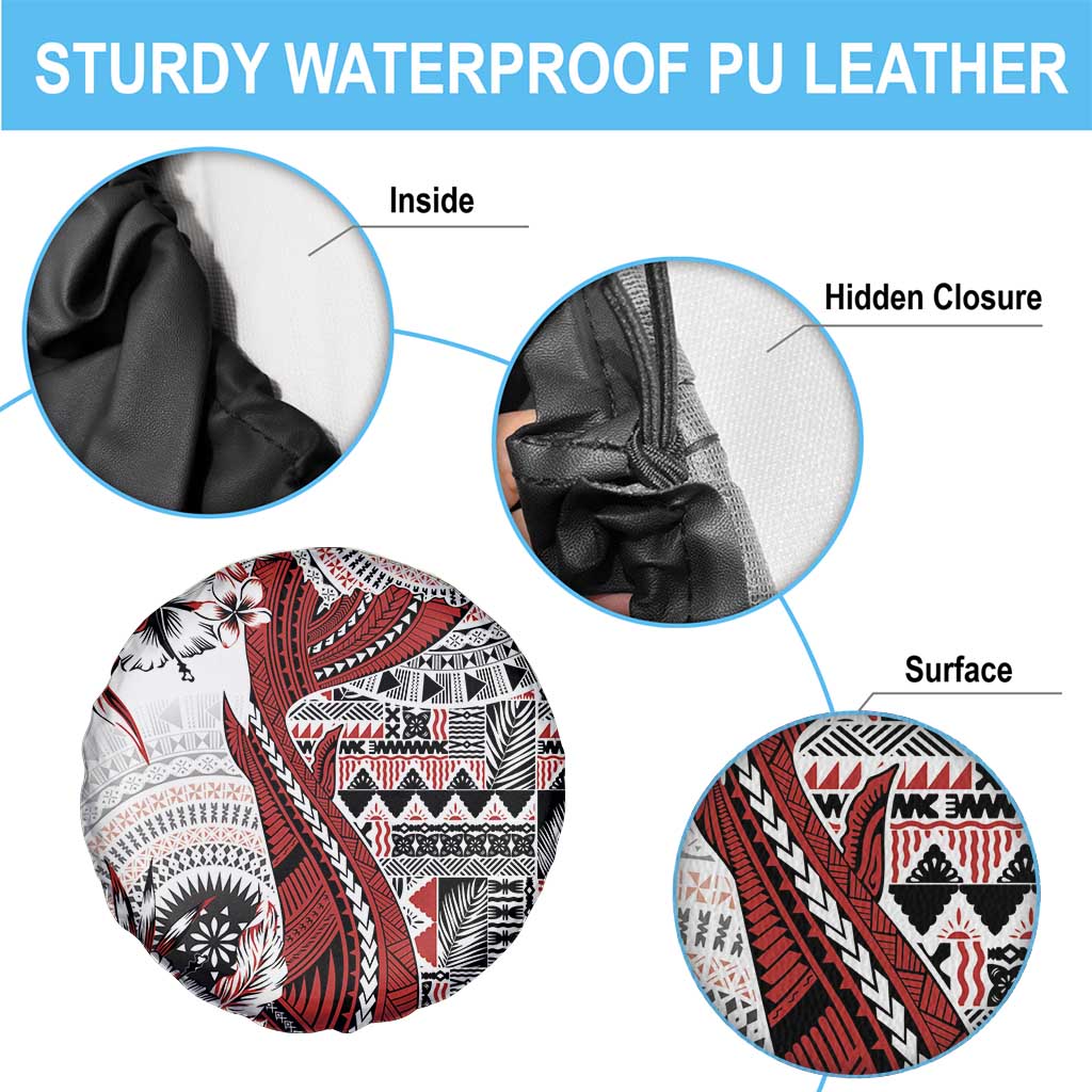 Bula Fiji Spare Tire Cover Shark Tail White Masi Tapa LT7 - Polynesian Pride