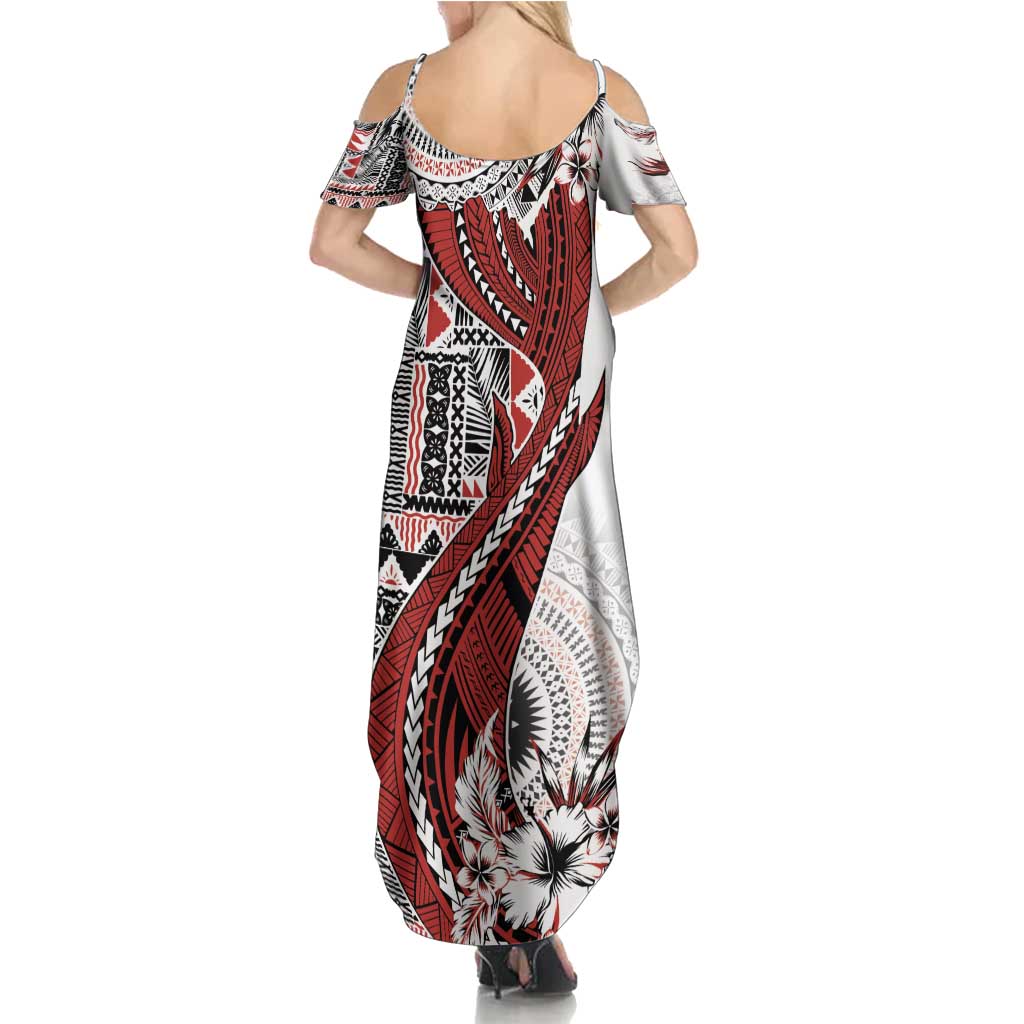 Bula Fiji Summer Maxi Dress Shark Tail White Masi Tapa LT7 - Polynesian Pride