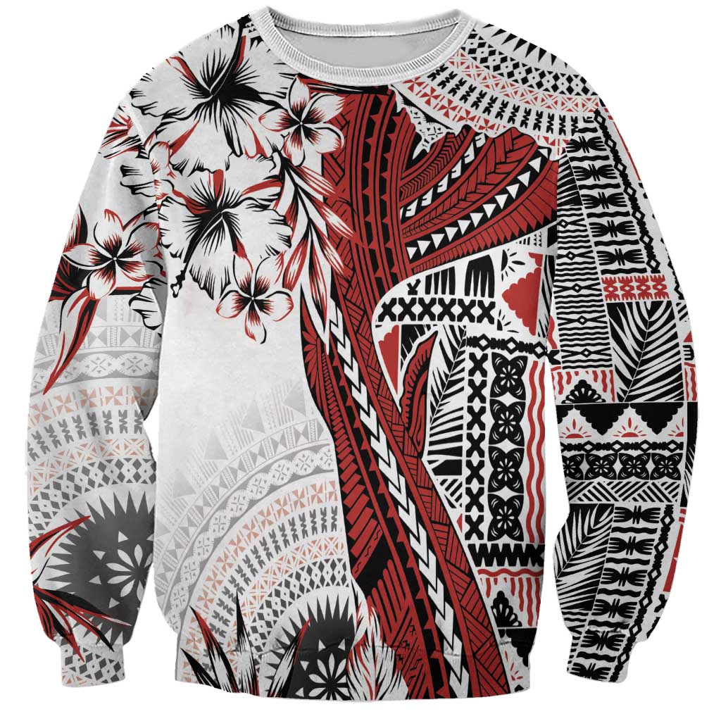 Bula Fiji Sweatshirt Shark Tail White Masi Tapa LT7 Unisex White - Polynesian Pride