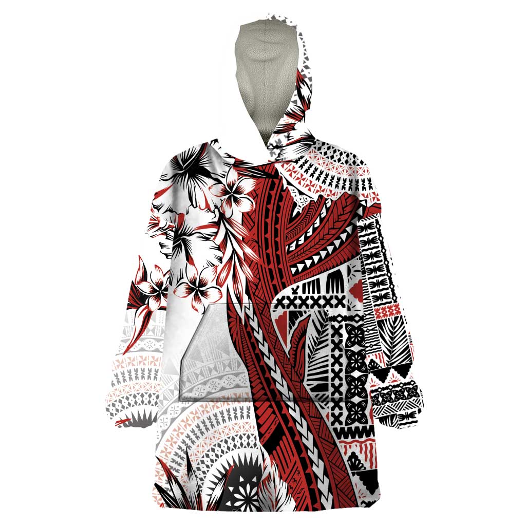 Bula Fiji Wearable Blanket Hoodie Shark Tail White Masi Tapa LT7 One Size White - Polynesian Pride