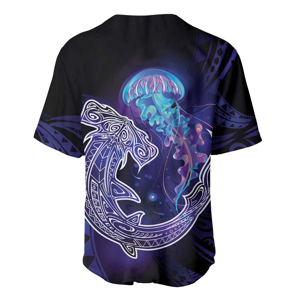 Polynesian Aumakua Baseball Jersey Jellyfish with Shark LT7 - Polynesian Pride