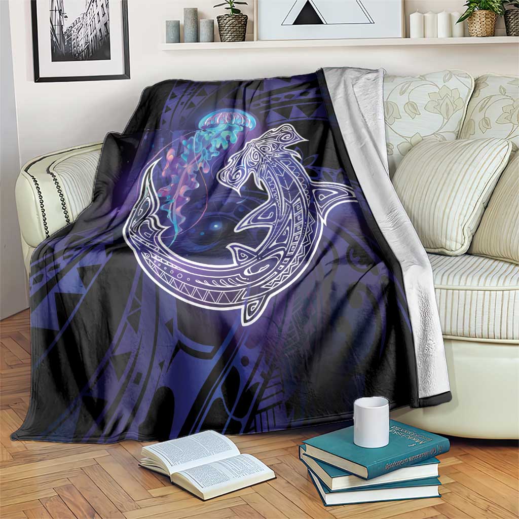 Polynesian Aumakua Blanket Jellyfish with Shark LT7 Teal Purple - Polynesian Pride