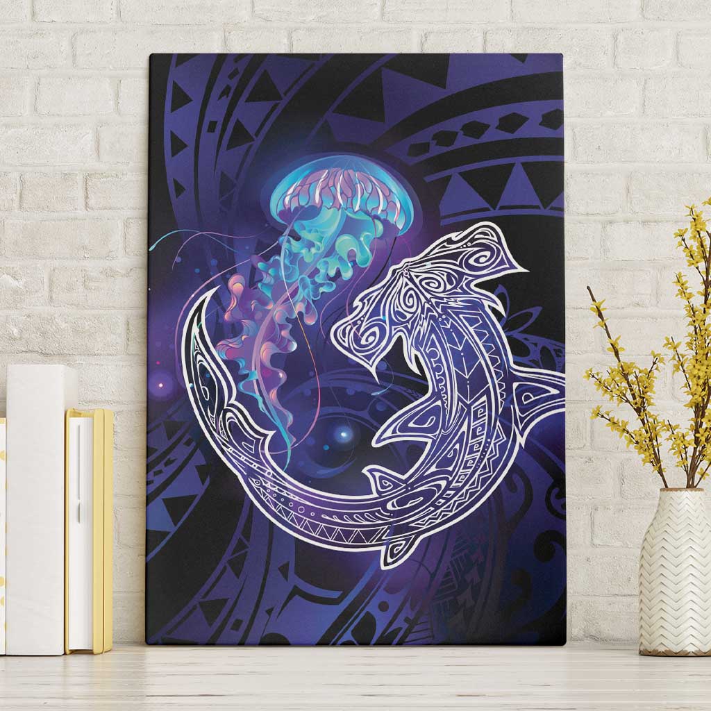 Polynesian Aumakua Canvas Wall Art Jellyfish with Shark LT7 Without Frame Teal Purple - Polynesian Pride