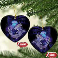 Polynesian Aumakua Ceramic Ornament Jellyfish with Shark LT7 Heart Teal Purple - Polynesian Pride