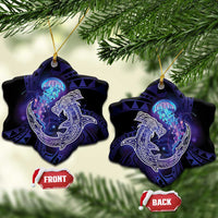 Polynesian Aumakua Ceramic Ornament Jellyfish with Shark LT7 Snow Flake Teal Purple - Polynesian Pride