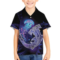 Polynesian Aumakua Kid Hawaiian Shirt Jellyfish with Shark LT7 Kid Teal Purple - Polynesian Pride